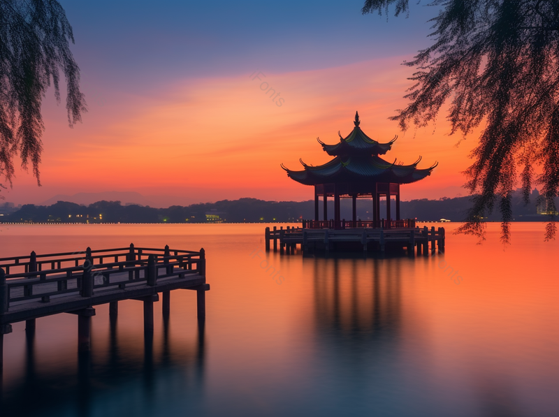 夕阳下火烧云与古建筑高清特写摄影图,高清,摄影图,摄影图片,图片大全,摄影图免费下载